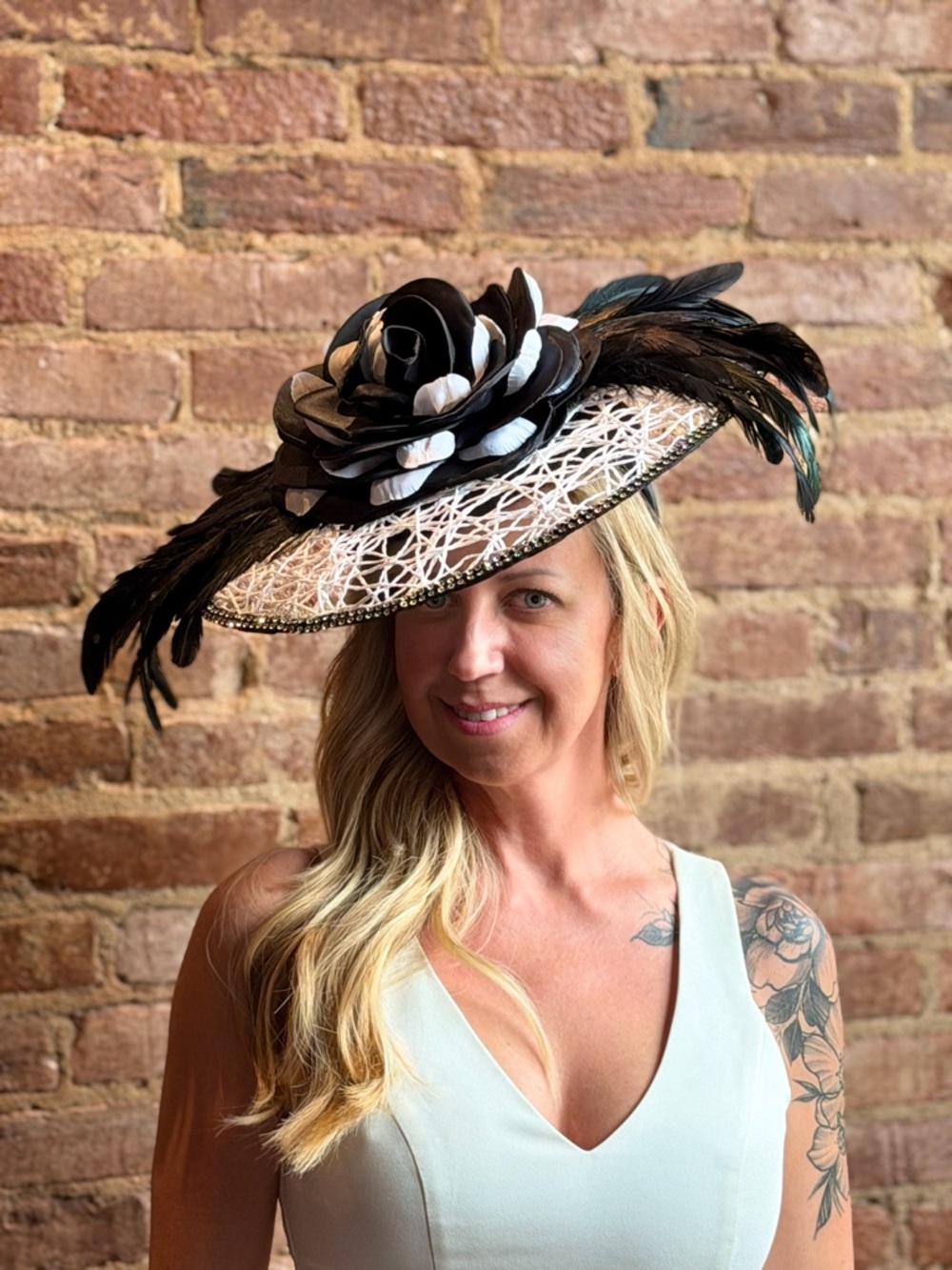 Black & White Floral Feather Fascinator Hat for Women